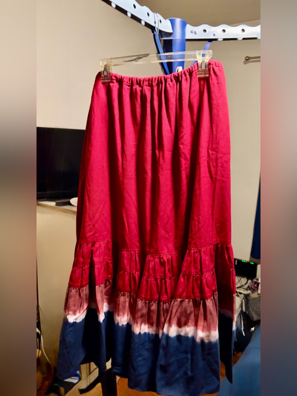 XL Sachin + Babi Red Tiered Maxi Skirt with Dip-Dye Hem